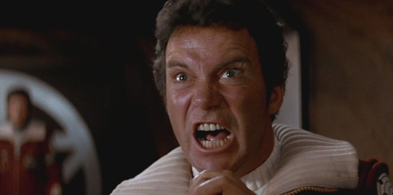 Oft-memed image of Captain Kirk in Star Trek 2 yelling, "Khaaaaan!"