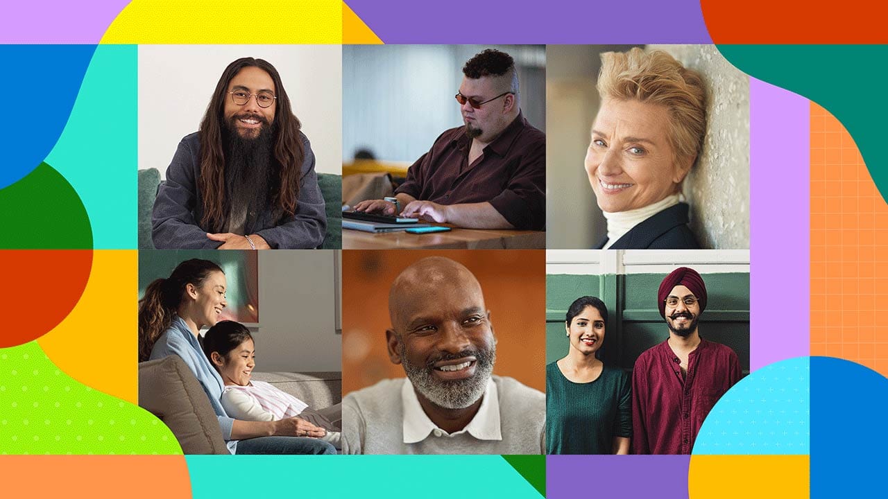 Image from Microsoft's 2022 Diversity and Inclusion report showing pictures of people with a variety of marginalized identities.