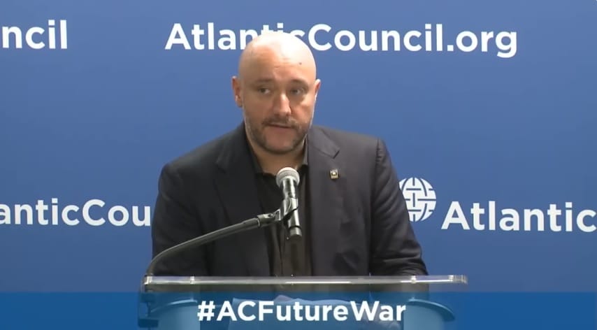 Image of David Anthony speaking at the Atlantic Council event.