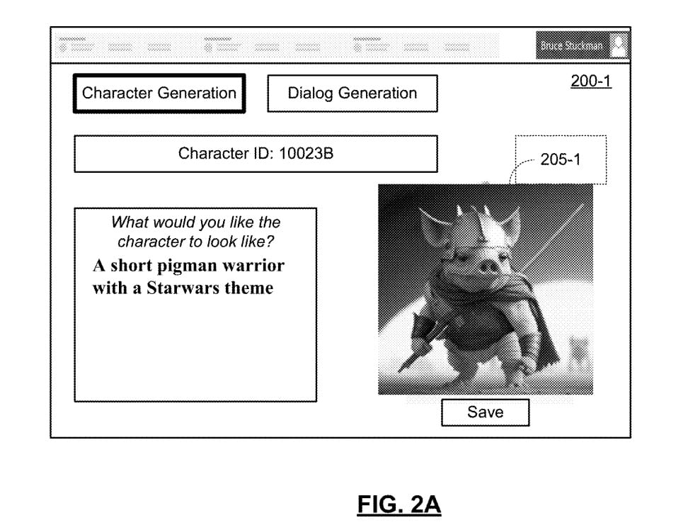 "Character Generation" interface where the user responded to a "What would you like the character to look like?" prompt with "A short pigman warrior with a Starwars theme." There is an AI-generated image (sort of) matching that prompt on the right.