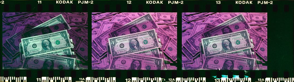 Negatives of a pile of US dollar bills. Credit: Ferrell, Scott J., photographer