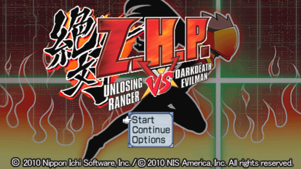 Title screen of the 2010 PSP exclusive ZHP: Unlosing Ranger vs. Darkdeath Evilman